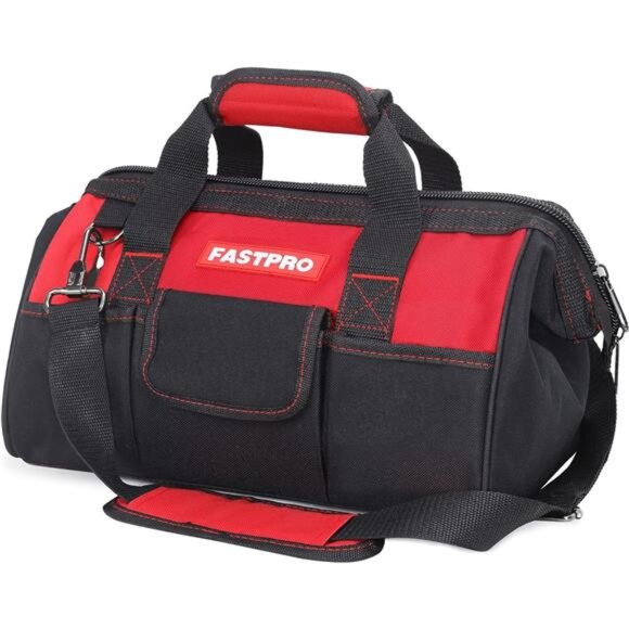 14-Inch Zip-top Wide Mouth Open Storage Tool Bag, Classic Black&Red Design
